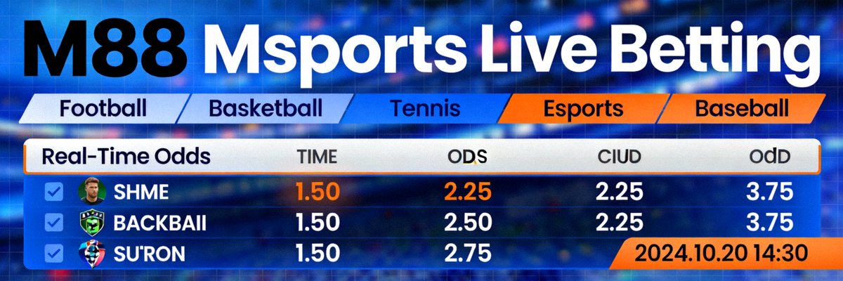 Tampilan live betting M88 Msports dengan odds real-time dan berbagai pilihan olahraga